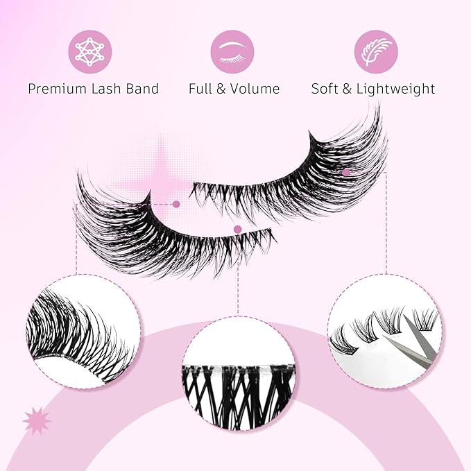 FADLASH False Eyelashes Kit Black Natural Cat Eye Lashes with lash bond Wear Comfortable Fake Lashes with Thin Band 10 Pairs Lash Applicator Tool at Home, BY003