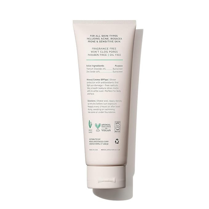 MDSolarSciences Mineral Crème Sunscreen SPF 50 | Water-Resistant, Broad Spectrum UV Protection | Zinc Oxide Formula with Antioxidants | No White Cast, Sheer Matte Finish for All Skin Types (3.4 Fl Oz)