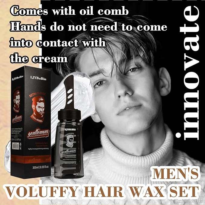 Mens Hair Styling Gel Kit with 2 Combs,Mens Grooming Fluffy Hair Salon Gels Wax Set,Moisturizing Long Lasting Non-Greasy Fast Build Hair Wax for Men