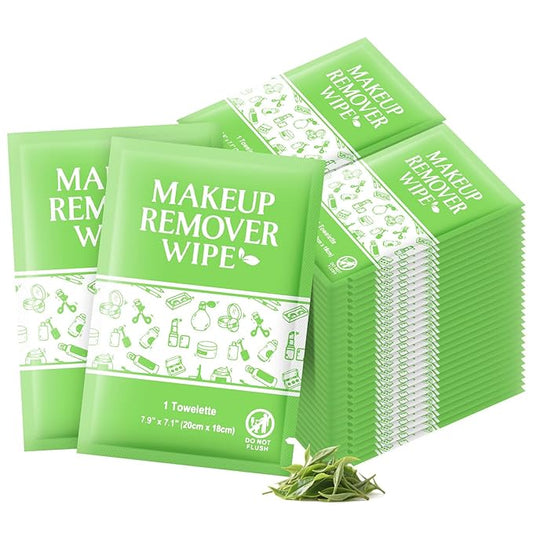 Makeup Remover Wipes Individually Wrapped, 100 Pcs Gentle Facial Cleansing Towelettes Alcohol Free, Perfect Travel Essential and Bachelorette, Wedding, Party Favor
