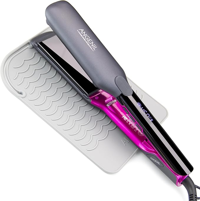 ANGENIL 2 in 1 Straightener and Curler, Ceramic Professional Flat Iron 1.75 Inch Wide, Anti-Scald Straightening Iron, Dual Voltage Hair Straightener for Women with Silicone Pad, LCD, 20S Fast Heating