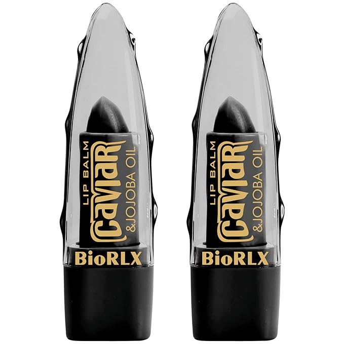 BioRLX 99% Purity Aloe Vera Lip Balm - Natural Moisturizing Unisex Lip Care for Hydrated and Radiant Lips (Caviar & Jojoba Oil, 0.12 Ounce (Pack of 2))