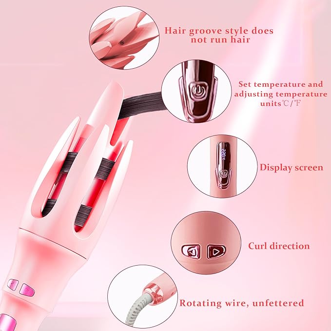 TGTNG® Automatic Hair Curler,Automatic Curling Iron with 4 Temperatures,Dual Voltage Rotating Curling Iron with 1 1/4 inch Fast Heating and Auto Shut-Off for Professional Hair Styling