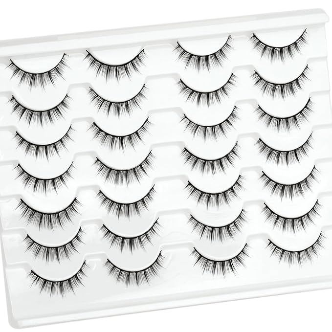 False Lashes Natural Eyelashes Short - 10mm Short Thick Natural Manga False Eyelashes Pestañas Postizas Natural Looking Eye Lash Wispy Strip Lashes Pack by EMEDA(812)