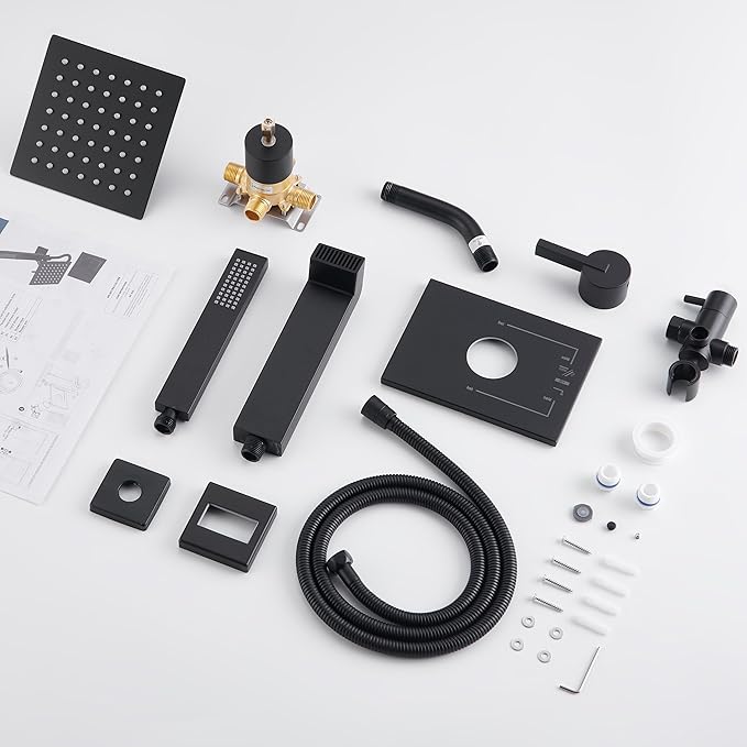 Shower Faucet Set Dual Shower Heads with Handheld Spray Combo and Tub Spout, All Metal Dual Shower Head Combo and 3-Way Diverter,Black Shower Head and Handle Set