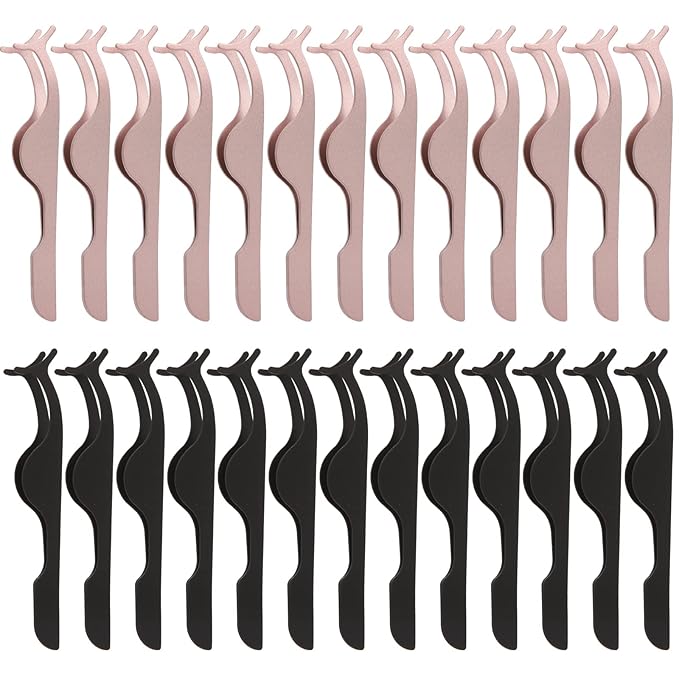 26 Pieces False Eyelashes Applicator Tool - FEITA Professional Falses Eyelash Extension Stainless Steel Clip Remover Tweezers for Lashes Application and Removal Supplies (Gold-Black)