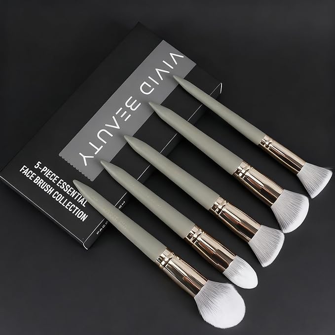 5pcs Face Makeup Brush Set - Ideal for Setting Powder, Blush & Contour - Fluffy Brushes Enhanced Powder Pickup for Smooth, Natural Application, A Collection Designed for Cheeks Make up (Grey)