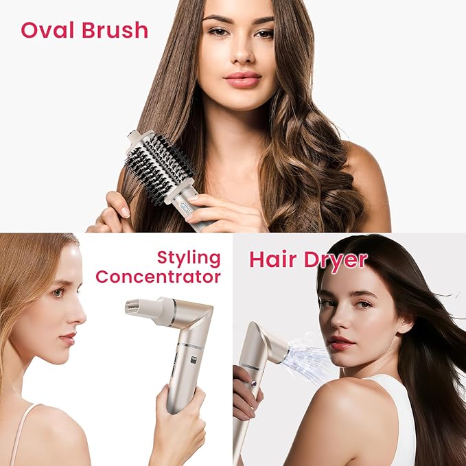 3 in 1 Hot Air Styler - Professional Hair Dryer Brush with No Heat Damage, High-Speed Negative Ionic Hair Dryer, Frizz-Free Blow Dryer Brush for Drying Volumizing Straightening (Glod)