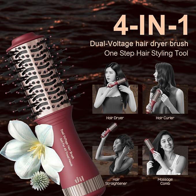 Christmas Gift for Womans-Dual Voltage Hair Dryer Brush,Travel Hair Dryer,Dual Voltage Blow Hair Dryer Brush,European Blow Hair Dryer,110~240V Mini Portable Size for International Travel