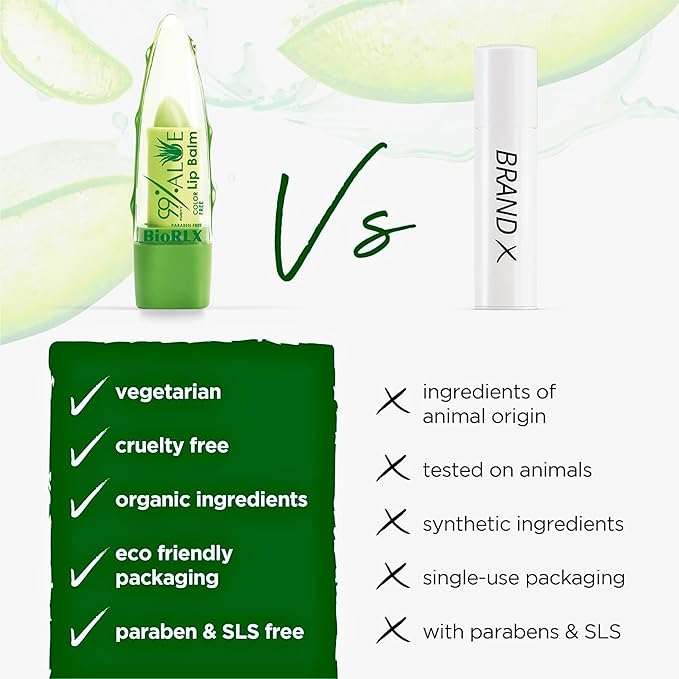 BioRLX 99% Purity Aloe Vera Lip Balm - Natural Moisturizing Unisex Lip Care for Hydrated and Radiant Lips (Aloe Vera - Color Free, 0.12 Ounce (Pack of 2))