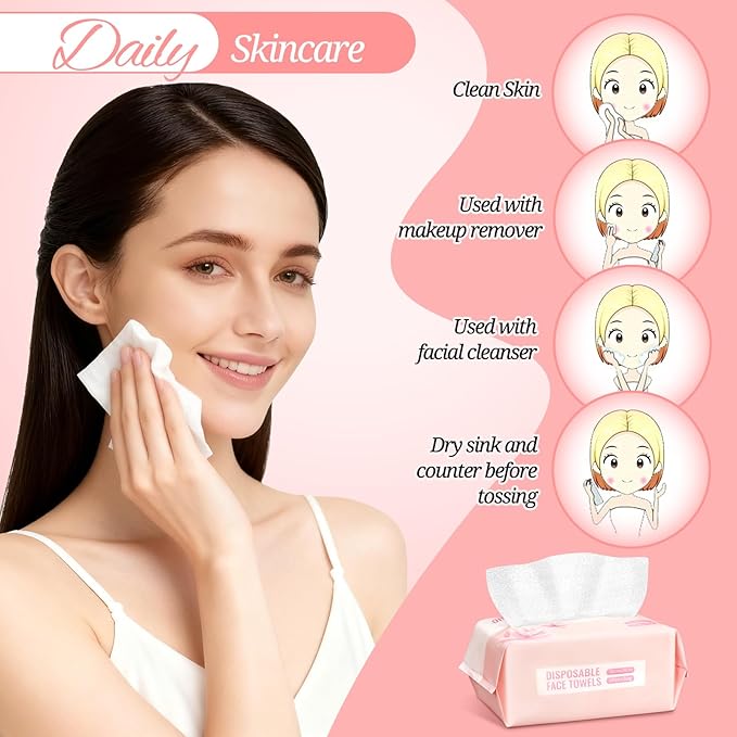 800 Count Face Towels,Super Soft and Thick Face Cleansing Towelettes for Sensitive Skin, Disposable Facial Towels for Makeup Removal and Clean Skin,Biodegradable Facial Towel,(8 Box)