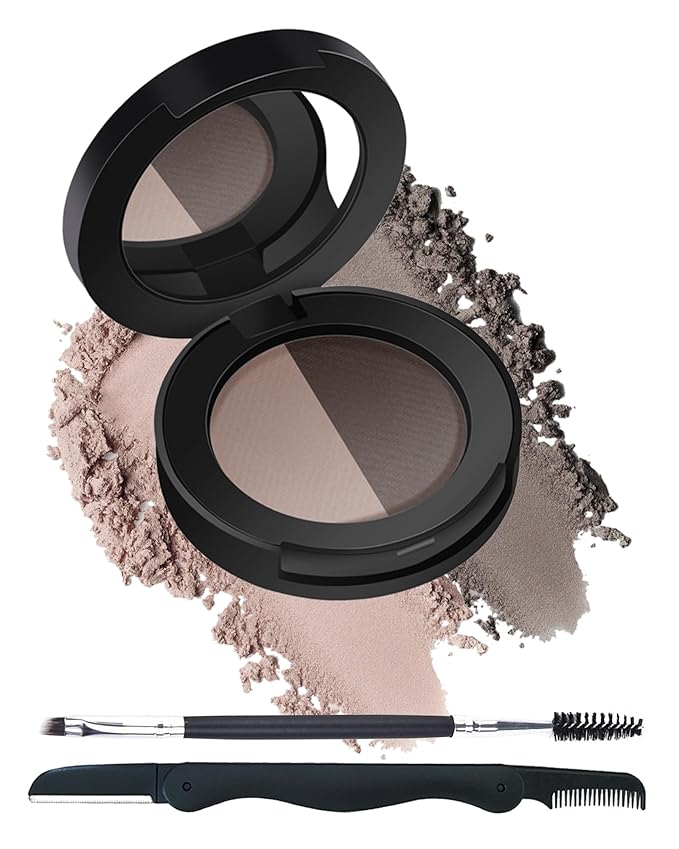Eyebrow Powder Kit,Long Lasting Waterproof Grey Brown Ebnoy Duo Tint Eye Brow Filler,Enhance Define Brows, Eye Makeup Contour Palette Set with Mirror Eyebrow Tools,Mother's Day Gift for Women Girl-06