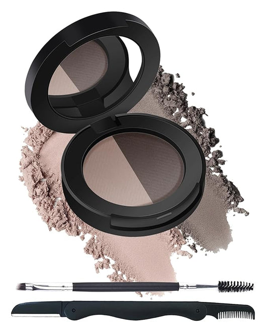Eyebrow Powder Kit,Long Lasting Waterproof Grey Brown Ebnoy Duo Tint Eye Brow Filler,Enhance Define Brows, Eye Makeup Contour Palette Set with Mirror Eyebrow Tools,Mother's Day Gift for Women Girl-06