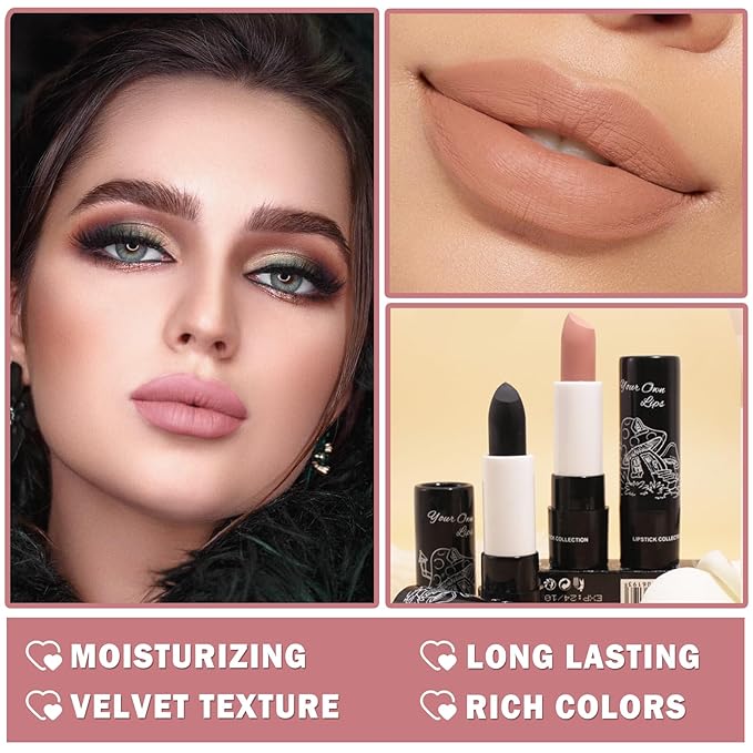 Matte Nude Lipstick Lip Gloss Non-Stick Cup Velvet Lip Stain Long Lasting Matte Lipstick for Women Lip Makeup-02 Nude