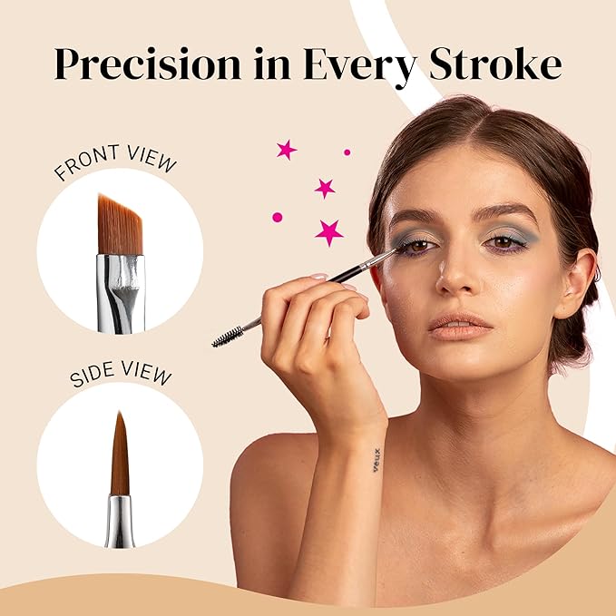 KESHIMA Angled Eyeliner Brush Duo – Extra Fine Precision Eye Liner Brush & Spoolie – Dual-Ended Tool for Liner Application, Eyebrow Grooming, Shaping & Blending Powders, Gels & Liquids