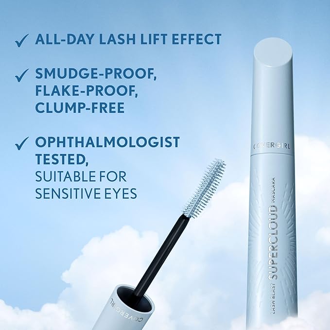 CoverGirl Lash Blast Supercloud, 800 Super Black, Mascara, Long-Lasting, No Clump or Smudge, Doesn't Flake, Vegan, 0.33oz