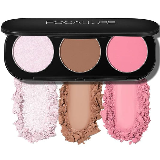 FOCALLURE Blush and Highlighter Palette,3 in 1 Contour Palette,Cruelty-Free Matte Bronzer Powder,Shimmer Illuminator Highlighters for a Glowing Look,#06