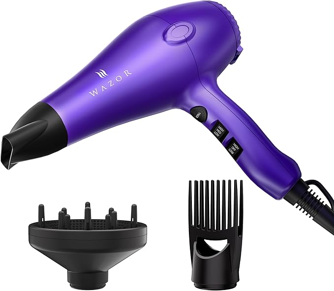 1875W Professional Hair Dryer, Lightweight & Quiet Ionic Blow Dryer, Tourmaline Ceramic Technology for Fast Drying with 2 Speeds & 3 Heat Settings, Damage-Free Shiny Hair, Cool Shot Button, Purple