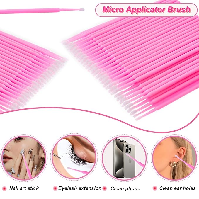 300PCS Eyelash Extension Supplies Kit, Disposable Micro Swab Brushes Eyebrow Spoolies Lip Brushes Mascara Wands Makeup Applicator Tools(Pink)
