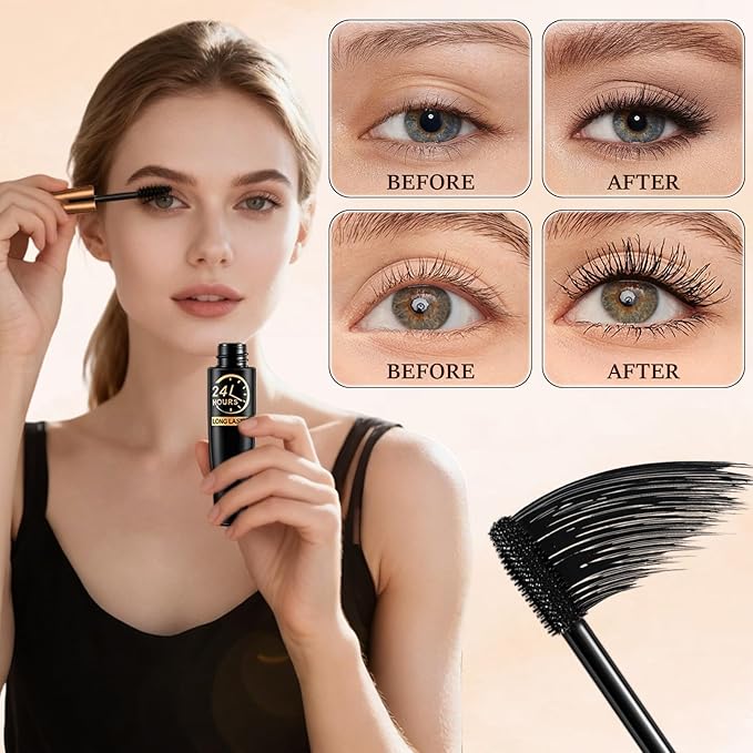 4D Silk Fiber Lash Mascara,2025 New 4D Silk Fiber Lash Mascara, Waterproof Smudge Proof,Long Lasting,All Day Exquisitely Full（2 pcs）