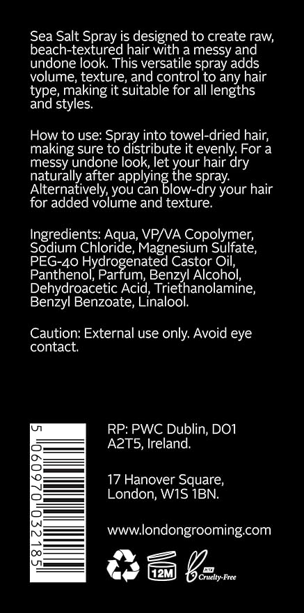 Hair Styling Agent, Sea Salt Spray for Men - 2.0 Fl Oz (60ml), Firm Hold, Matte Finish, Volumizing, Texturizing, Beach Look