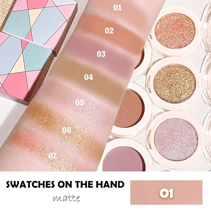 Eyeshadow Single Matte, High-Pigment Monochrome Eye Shadow Pressed Powder, Everyday Velvety Silky Eye Makeup Looks, Professional Long-Lasting Waterproof Single Eyeshadow Palette, Nude 01