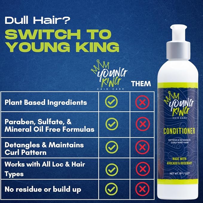 YOUNG KING HAIR CARE Kids Conditioner For Boys | Soften, Nourish and Detangle Natural Curls | Plant-Based and Harm-Free | 8.02 oz