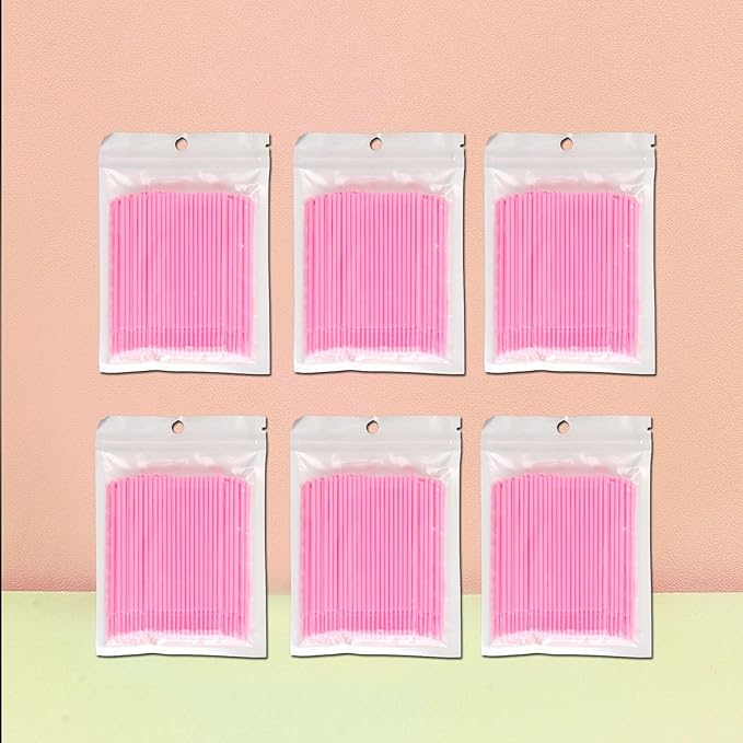 600PCS Microswabs for Eyelash Extensions，Disposable Micro Applicators Brush for Cleaning and Applying Make-up Pink (Head Diameter: 2.0mm)