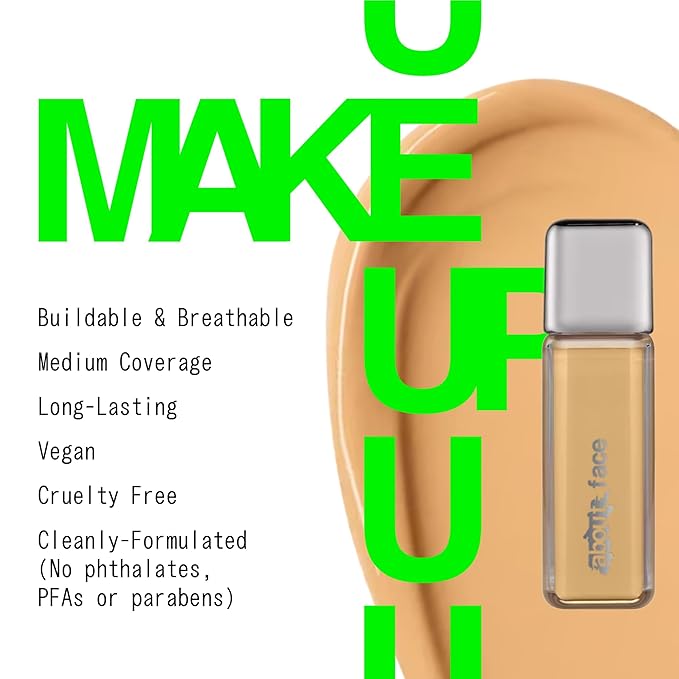 about-face THE PERFORMER Skin-Focused Foundation M1Warm – Medium Coverage, Long-Wear, Breathable & Buildable Base – Clean, Vegan, Hydrating Formula with Blue Agave & Chlorella – 1.08oz