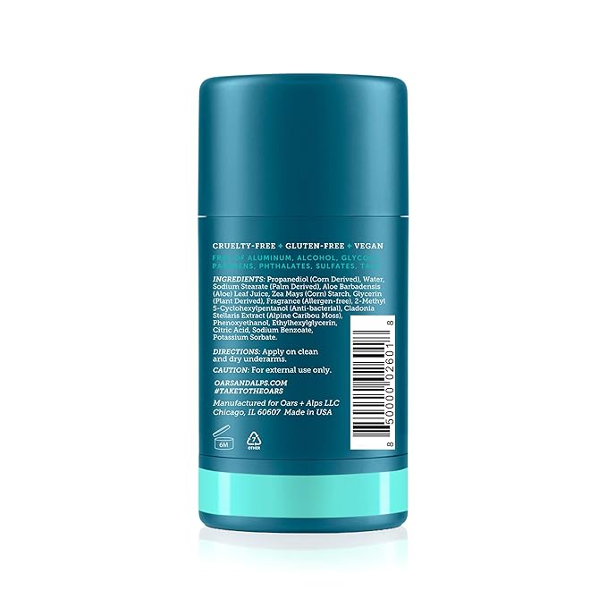Oars + Alps Deodorant for Men & Women, Aluminum Free Deodorant for Men, Dermatologist Tested, Clean Ingredients, Non Toxic, Vegan, Long Lasting, Deep Sea Glacier, 2pk, 2.6oz
