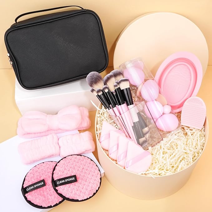 MAGEFY Makeup Brushes 37 Pcs Makeup Kit, Multi-functional Makeup Tool Set with Double-End Powder Blush Eyeshadows Brush Make up Brushes Set Bag,Pink