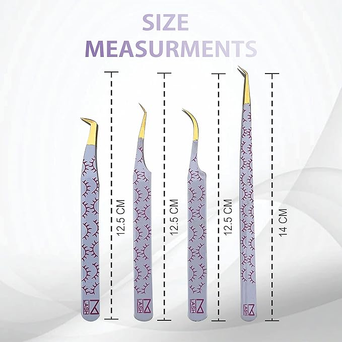 M LASH Tweezers for Eyelash Extensions (Set of 4) - Professional Lash Extension Tweezers - Fiber Tip, Japanese Steel, Diamond Grip Eyelash Extension Tweezer (WP-SET)