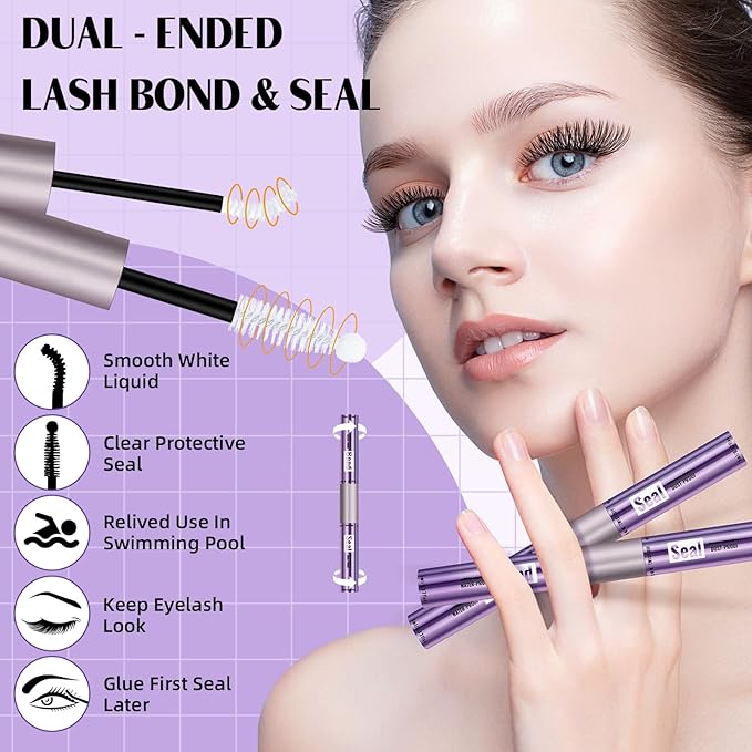 B&Qaugen Lash Cluster Lash Glue Lash Bond and Seal Waterproof 10ml Lash Cluster Glue for False Eyelash Wispy Long Lasting All Day Wear 2 in 1 Eyelash Bond and Seal for DIY Lash(Clear Bond,10ML)