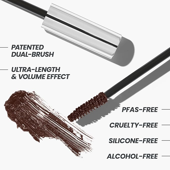 Wonderskin Infinite Rizz Mascara - Brown Mascara for Volume and Length, Long-Wear, Smudge-Proof & Water-Resistant Volumizing Lash Makeup (Brown)