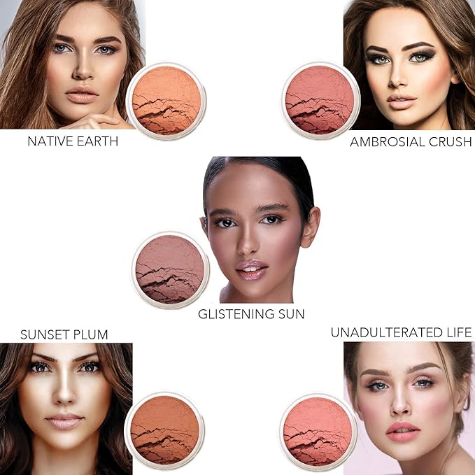 Bellaterra Cosmetics Mineral Loose Blush - Contouring, Long Lasting, Illuminating in 5 Shades for All Skin Types. 9g (Sunset Plum) (Native Eart, 9g)