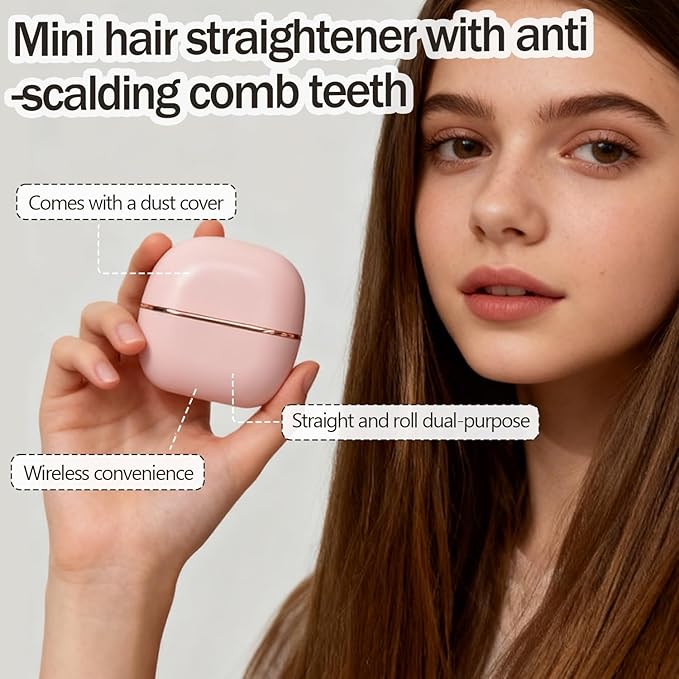 Glam brushs Mini Hair Straightener,3-Speed Temperature Control, Portable Electric Hair Straightener Brush 30s Heating,Rapid Heating & Anti Scald Shell, Cordless Straightening Comb for Travel(Pink)