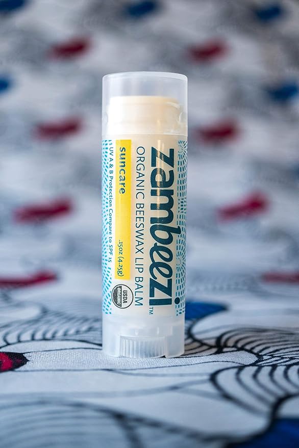Organic, Fair Trade Beeswax Lip Balm - Suncare 3 Pack - Mineral Based Zinc Oxide Sun Protection - Ethically Sourced