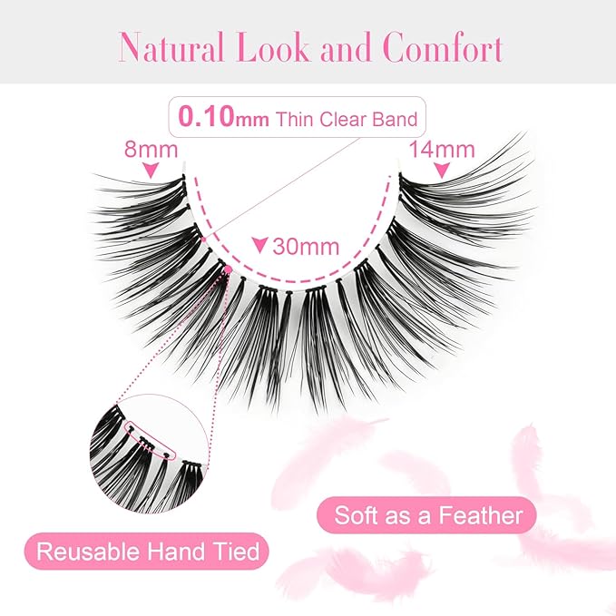 False Eyelashes Natural Lashes Wispy - 12mm Pestañas Postizas Naturales Cat Eye 10 Pairs Demi Wispies Short Fake Lashes Strips with 0.1mm Ultra Thin Clear Band by EMEDA (WISPY 02)