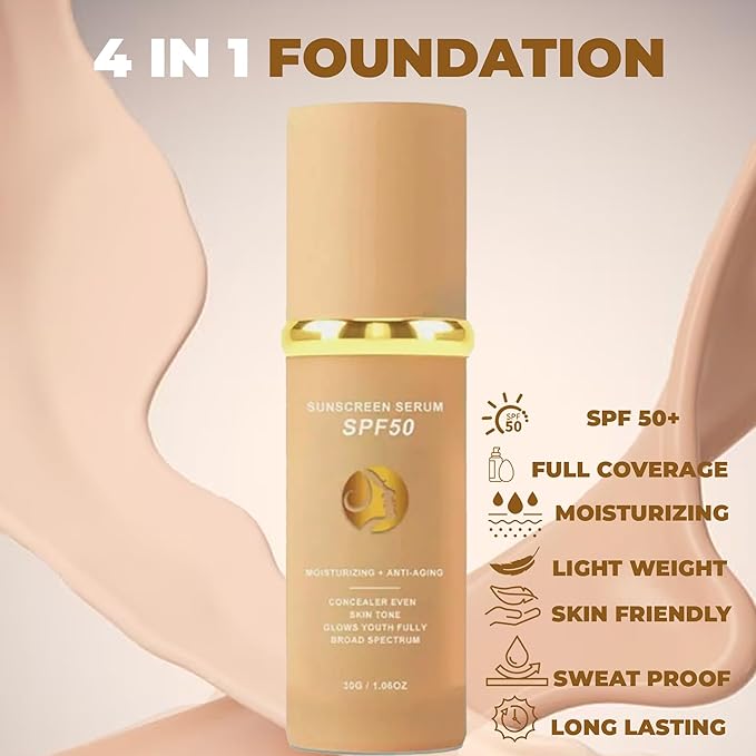 Foundation 4 in 1 - Medium Spectrum with SPF 50+, Anti-Aging, Concealer, Sun Protection, Hydrating Color Changing Foundation Makeup Liquid, Full Coverage Concealer, Waterproof and Sweatproof
