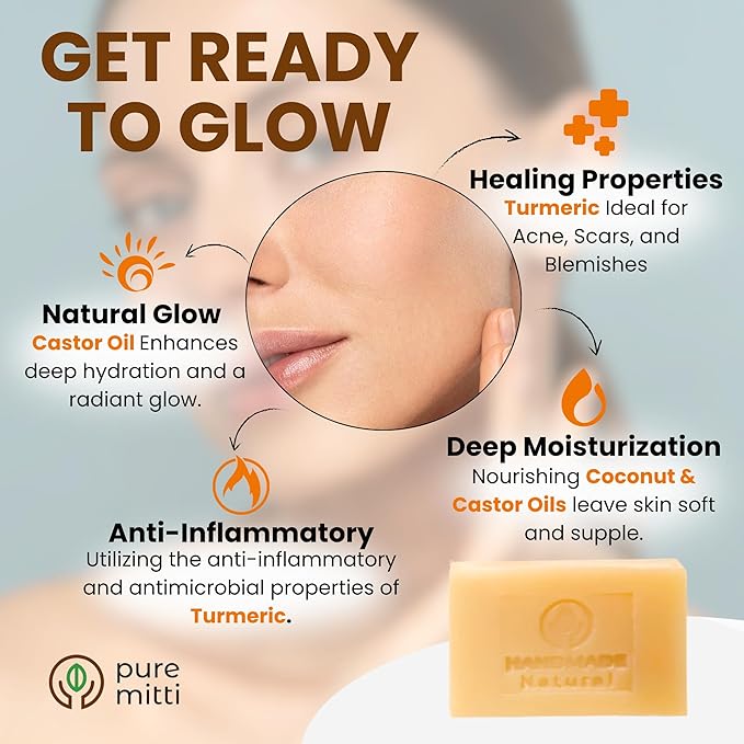Turmeric Face, Body Bar Soap 4.5 oz, 3 Pack | Herbal Cleansing Bar with Coconut Oil, Castor Oil | Gentle Bath Soaps for Face Wash, Body Wash | Turmeric Soap for Daily Use, All Skin Types