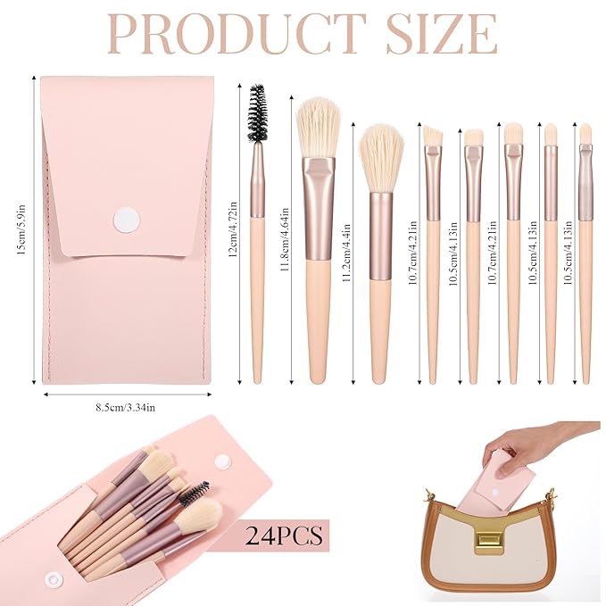 24 Sets Travel Size Makeup Brushes Set Mini Face Make up Brushes Brushes Bag for Makeup Party Favors Wedding Bridal Shower Bridesmaid Gift Favors Bachelorette Party Gift