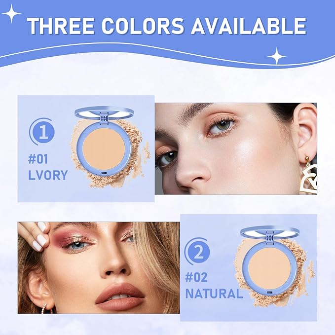 Oil Control Face Pressed Powder,Matte Smooth Flawless Setting Powder Makeup,Waterproof Long Lasting Finishing Powder,Cruelty Free Lightweight Face Cosmetics (02# NATURAL BEIGE)
