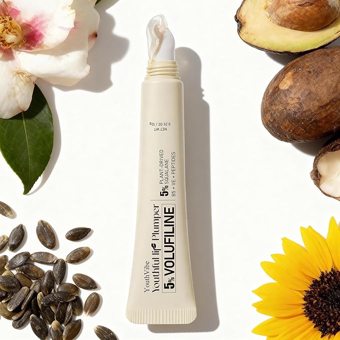 YouthVibe Hydrating Lip Primer & Plumper Gloss - 5% Volufiline™, Squalane, Shea Butter, Collagen, Peptide & PDRN - Plumping, Anti-Aging, Nourishing Lip Care for Smoother, Softer Lips