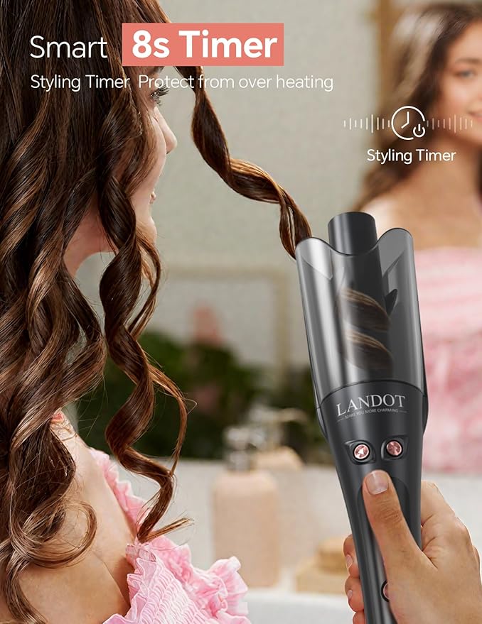 LANDOT Automatic Rotating Curling Iron 1-Inch - Versatile Styling for Salon Waves, Curls & Spirals | 8 Temp Settings & Anti-Scald Design for All Hair Types | Perfect for Daily Use & Beginners