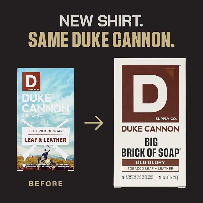 Duke Cannon Big Brick of Soap, Old Glory | 10oz Triple-Milled Bar Soap for Men | Long-Lasting, Masculine Scent of Leather and Tobacco Leaf | Natural Oils | Supports U.S. Veterans
