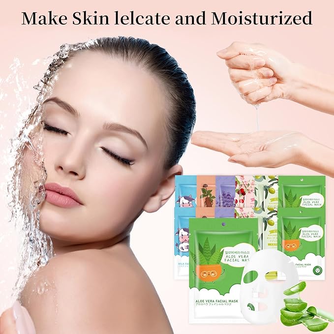30 Sheets Face Masks Skincare for All Skin Types, Hydrating Facial Masks with Natural Ingredients, Moisturing Face Masks for Sensitive Skin, Oil Contral Facial Mask for Women