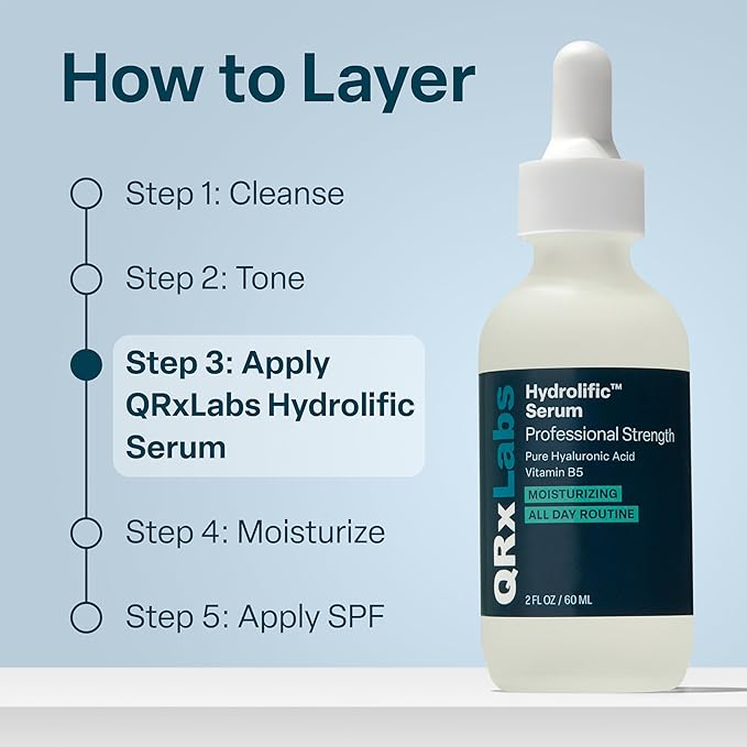 QRxLabs Hyaluronic Acid Serum for Face with Vitamin B5 - Plumping Face Hydration - Rapid-Absorption Facial Care - Elasticity-Boosting Anti-Aging Serum - 2 Fl Oz