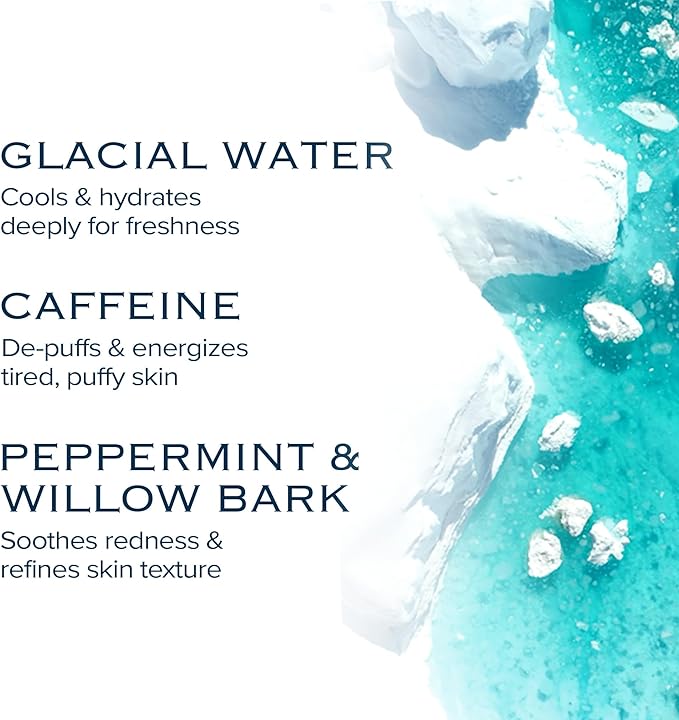 Ice Sorbet Toner Pads | Skin Prep Wipes for Puffiness, Under Eye Bags & Instant Face Lift | Gel Pads for Sunburn Relief & After Sun with 30% Glacial Water & Caffeine | 7.43 Fl Oz / 60 Count