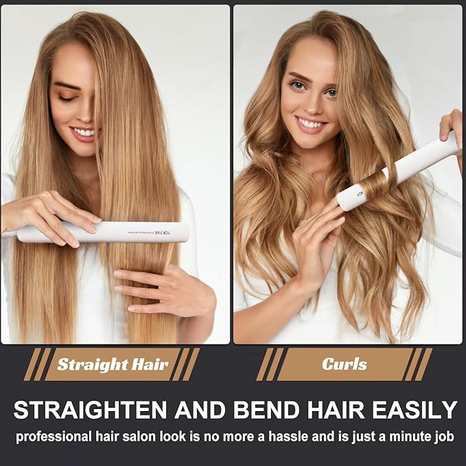 Flat Iron Hair Straightener, Ultra-Thin Nano Titanium 1 ¼ inch Thin Hair Iron 10-Second Heat-up, Auto Shut-Off, 2-in-1 Hair Straightening and Flat Iron Curler with Transparent LED Display