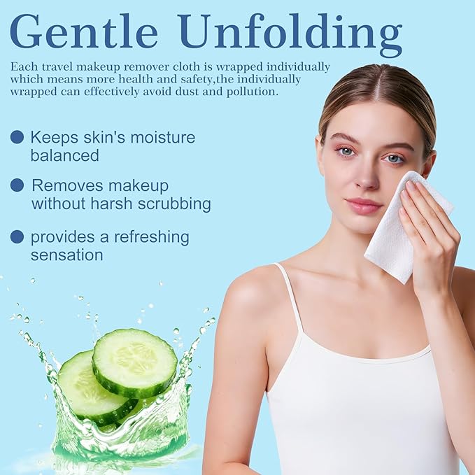Twoworld Makeup Remover Wipes Bulk Individually Wrapped,Travel Makeup Wipes Gentle for Face Cleansing Mascara Lipstick Travel Hotel(Cucumber,Pack of 100)